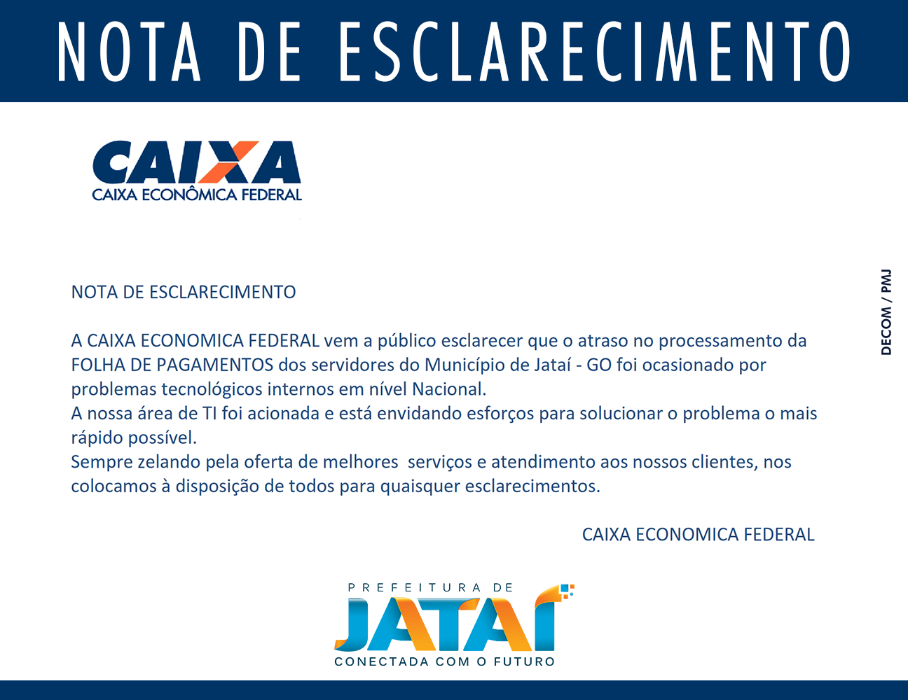 Nota De Esclarecimento Caixa Econ Mica Federal Prefeitura De Jata Nota De Esclarecimento Caixa Econ Mica Federal Prefeitura De Jata