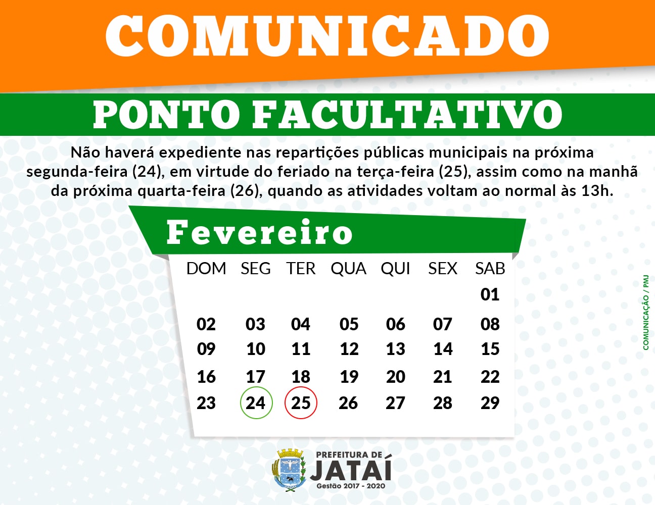 FERIADO Prefeitura decreta ponto facultativo nas repartições públicas