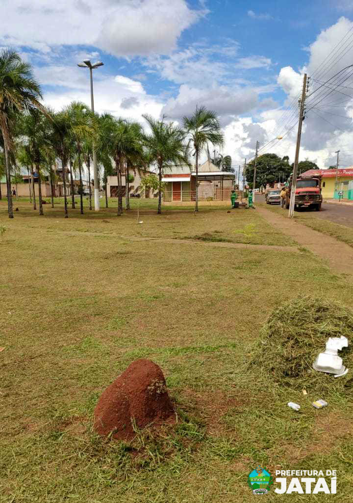 Prefeitura de Jataí realiza mutirão de poda e limpeza na Praça da Bíblia