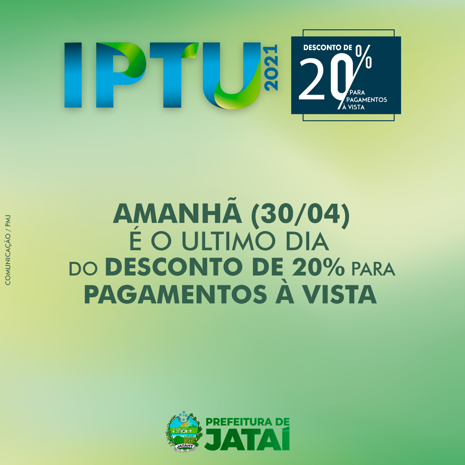 PREFEITURA AVISA: Último dia do desconto de 20% para o pagamento do IPTU