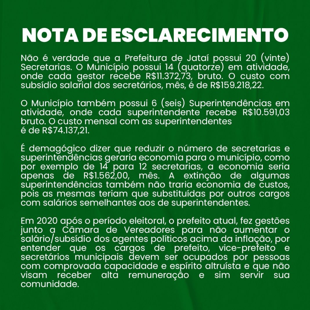 Nota de esclarecimento | Prefeitura de Jataí