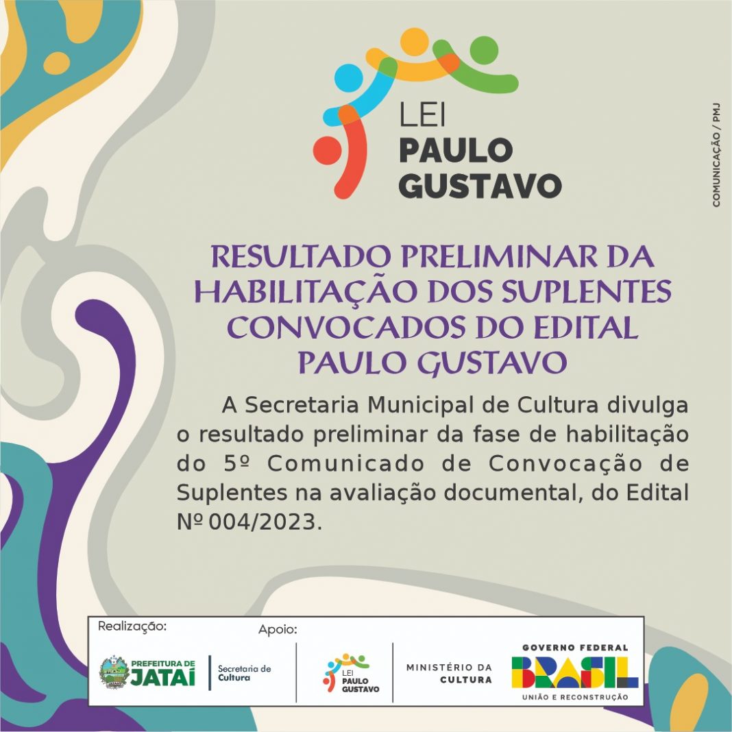 RESULTADO PRELIMINAR DA HABILITAÇÃO DOS SUPLENTES CONVOCADOS DO EDITAL PAULO GUSTAVO | Prefeitura de Jataí