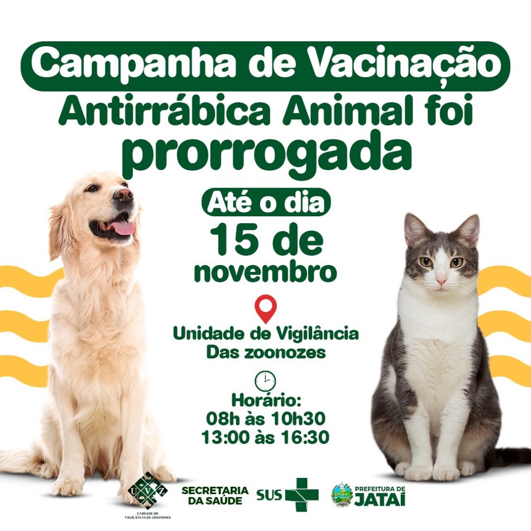 Campanha de Vacinação Antirrábica Animal foi prorrogada | Prefeitura de Jataí