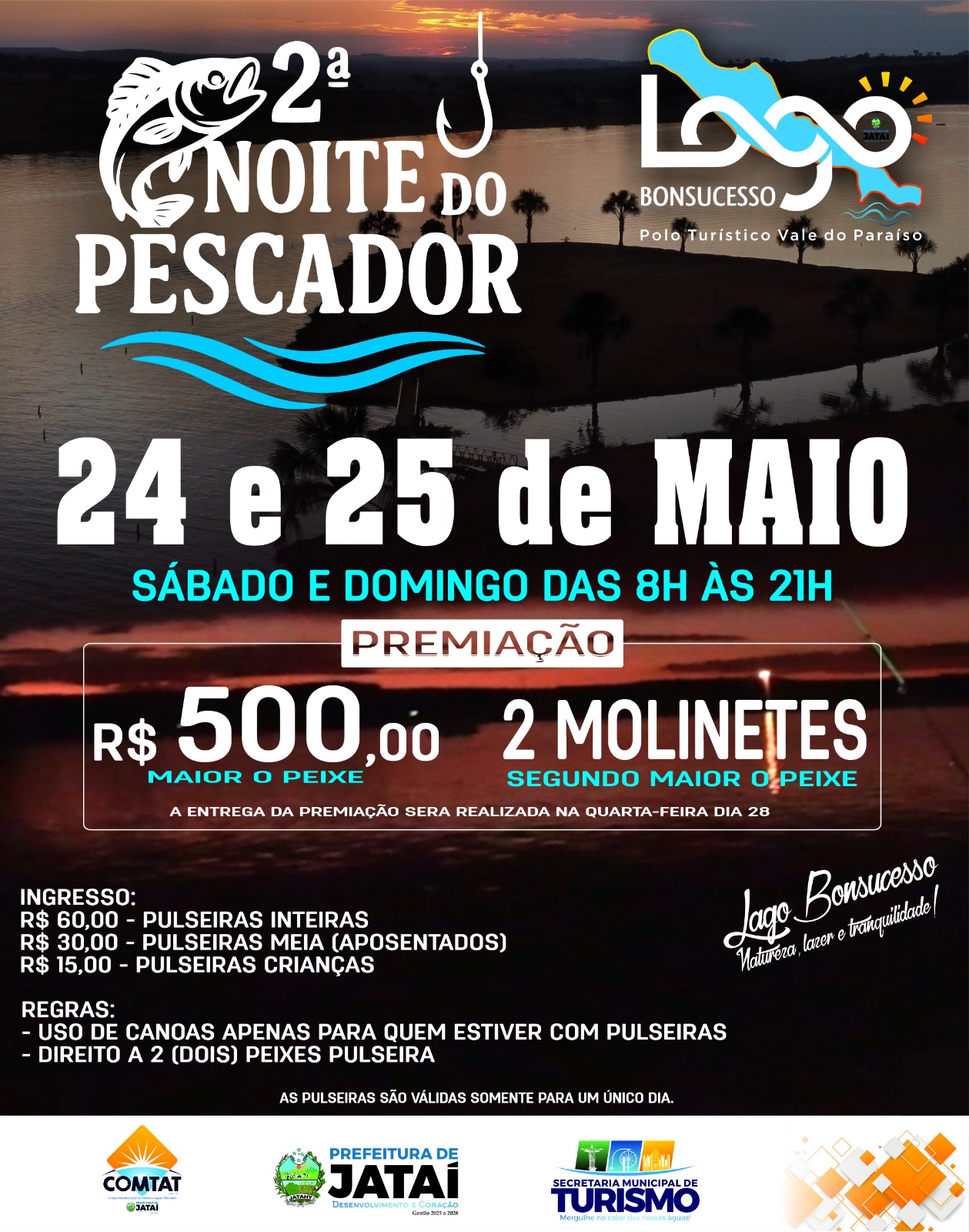 Jataí sedia a 2ª Noite do Pescador no Lago Bom Sucesso, com prêmios para participantes.